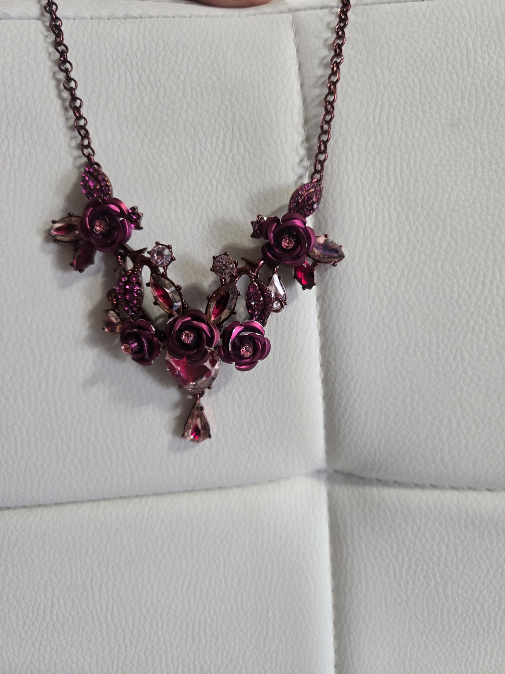 Betsey Johnson Magenta Floral Crystal Necklace